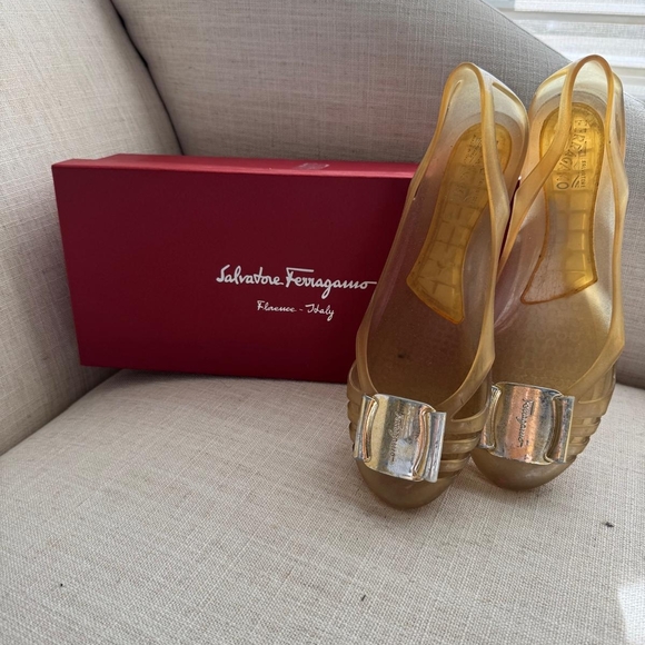 Salvatore Ferragamo Shoes - Salvatore Ferragamo Gold/transparent Flats